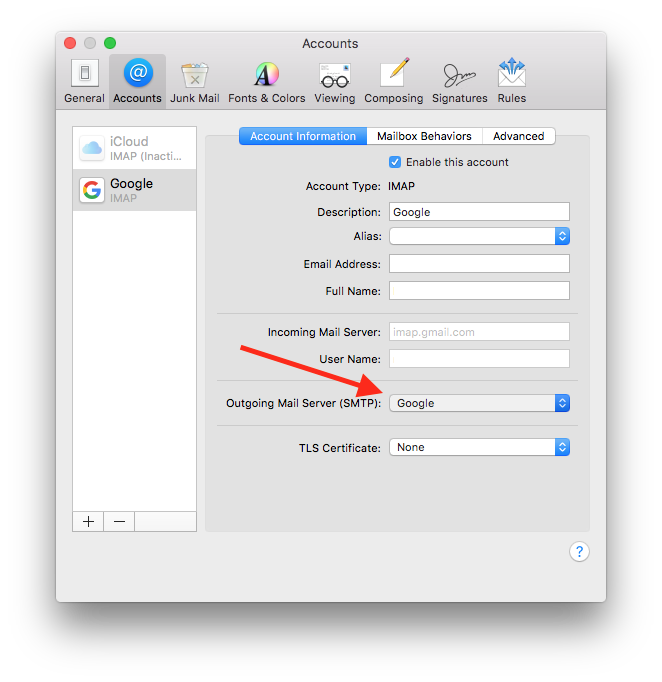 smtp settings for gmail mac mail